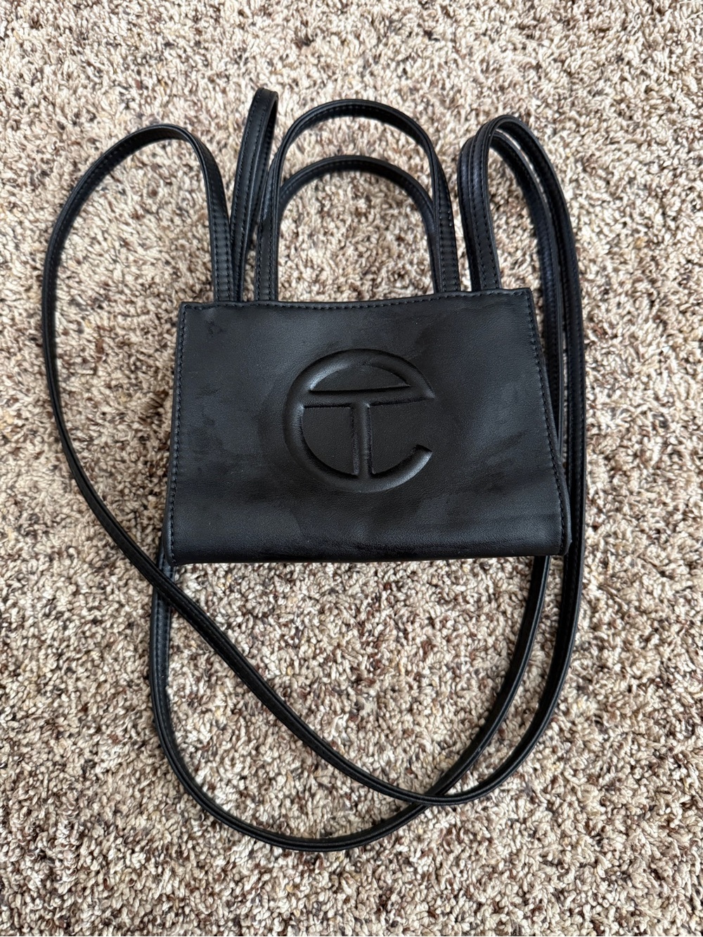 Telfar Black Mini Shopping Bag Crossbody with Embossed Logo